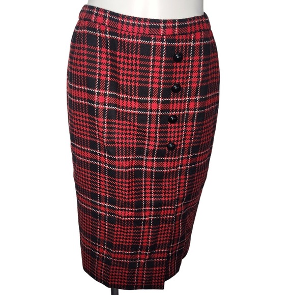 Vintage Plaid pencil skirt mid-rise midi length size 28 Dark‎ Academia - Picture 2 of 11